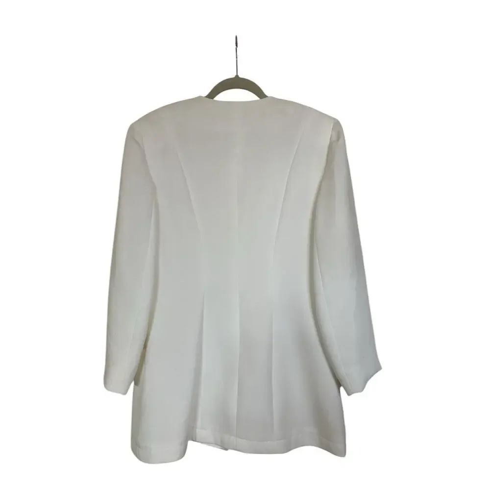 Chetta B Women's Full Zip Front Embellished Party Fancy Top Suit Size 14 Cream